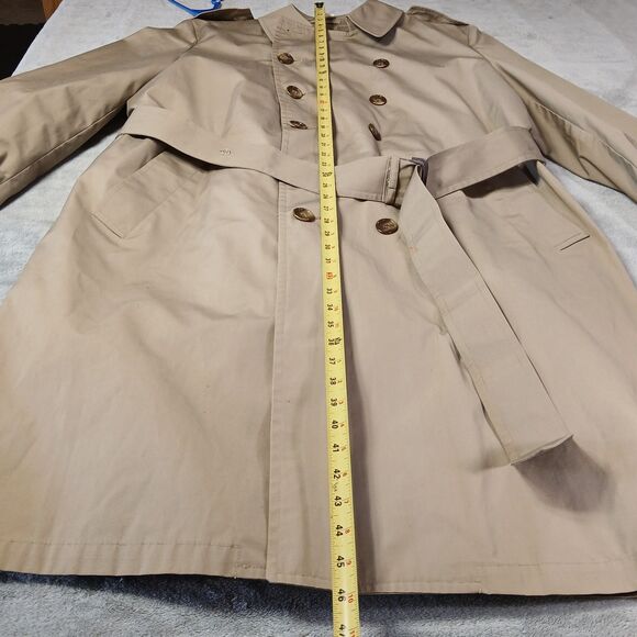 London Fog Trench Coat Mens 46R Khaki Belted Double Breasted Button Vtg USA Made - Picture 13 of 16